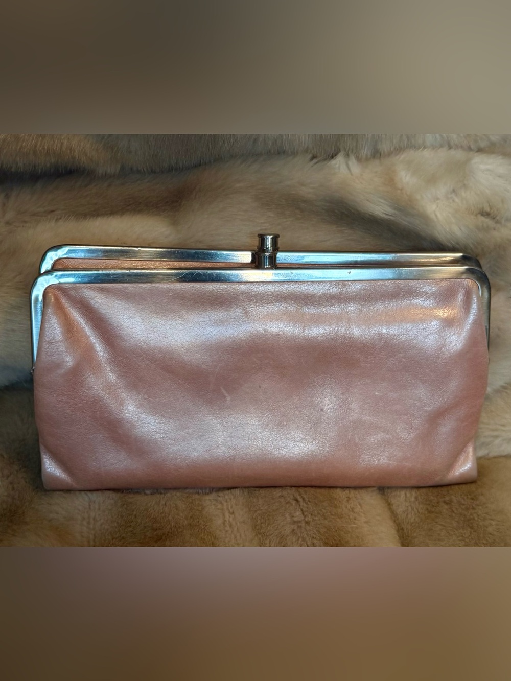 Vintage 90s Hobo International Metallic Pink Lauren Clutch tri-fold Wallet